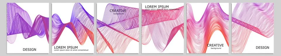 Set of vector cover notebook design. Abstract minimal waves gradient template Ilustración de archivo