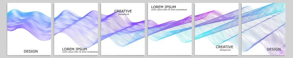 Set of vector cover notebook design. Abstract minimal waves gradient template Stock Illustration