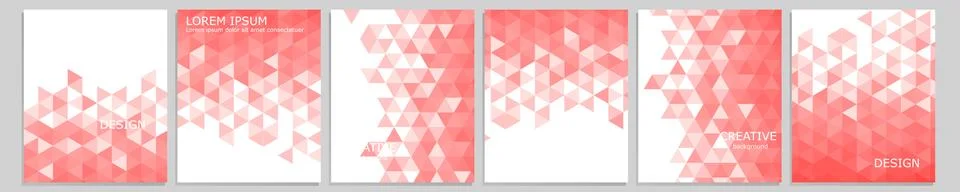 Set of vector cover notebook design. Abstract pink minimal triangles halftone Stock Illustration