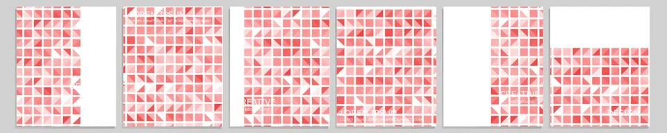 Set of vector cover notebook design. Abstract red minimal triangles halftone Stock Illustration