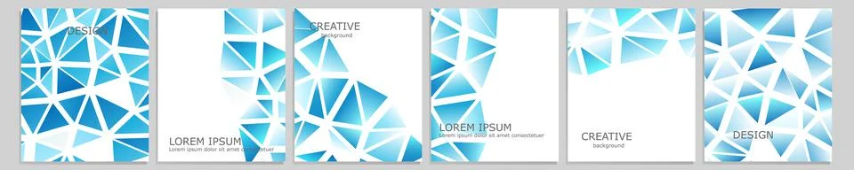 Set of vector cover notebook design. Abstract blue minimal triangles halftone Stock Illustration