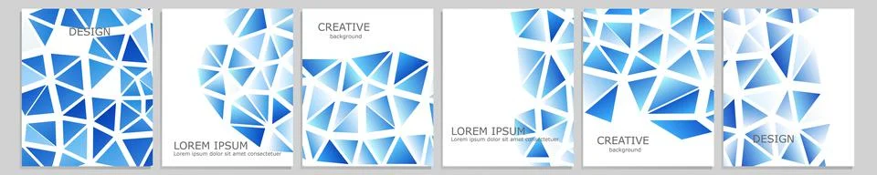 Set of vector cover notebook design. Abstract blue minimal triangles halftone Stock Illustration