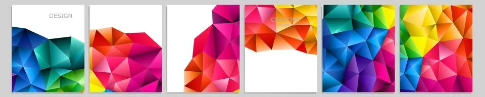 Set of vector cover notebook design. Abstract rainbow minimal triangles halftone Stock Illustration