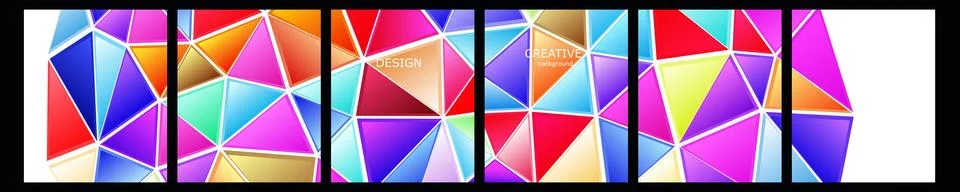 Set of vector cover notebook design. Abstract rainbow minimal triangles halftone Stock Illustration