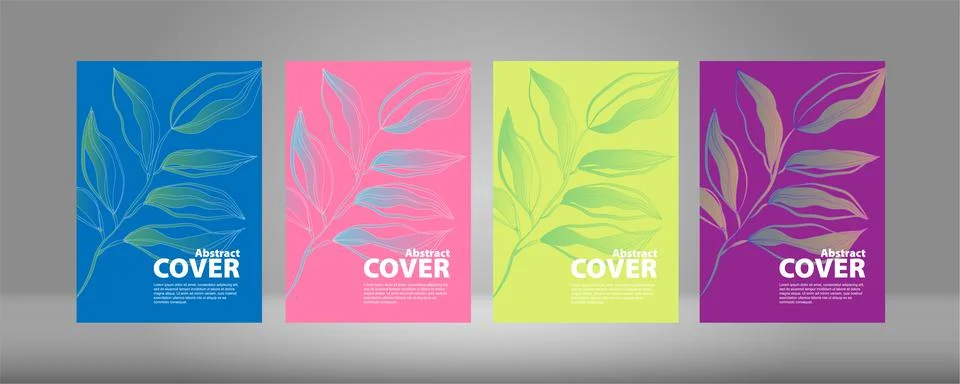 A set of vector covers with the image of leaves. Stock Illustration