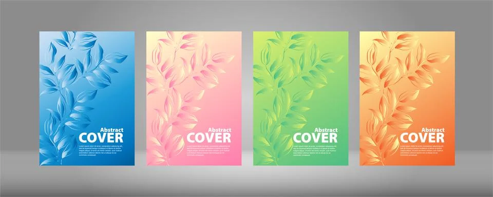 A set of vector covers with the image of leaves. Stock Illustration