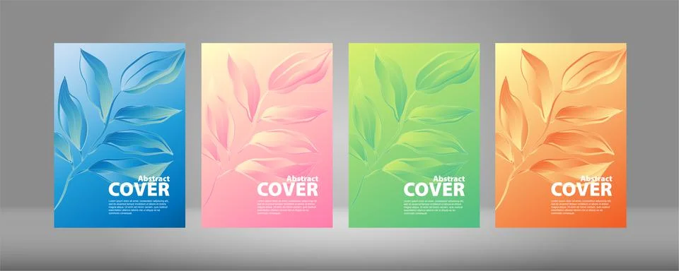 A set of vector covers with the image of leaves. Stock Illustration