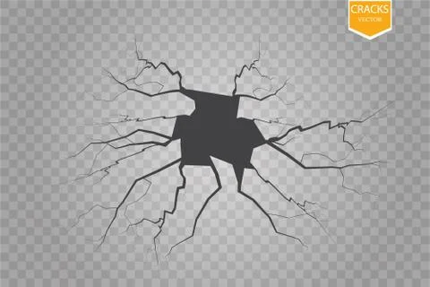 Set of vector cracks isolated on transparent background. Stock Illustration