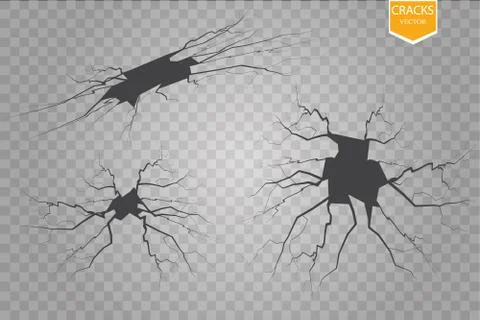 Set of vector cracks isolated on transparent background. 스톡 일러스트