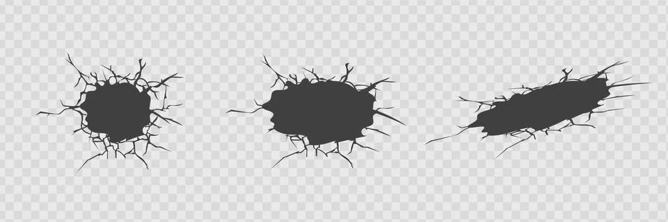Set of vector cracks isolated on transparent background. Stock Illustration