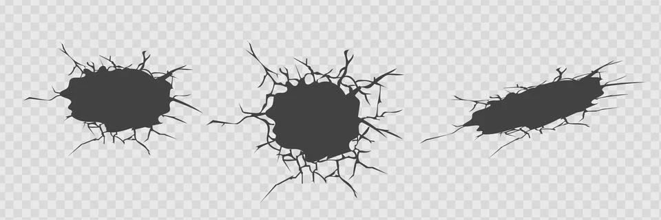 Set of vector cracks isolated on transparent background. Stock Illustration