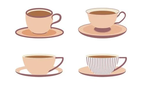 Set of vector cups for tea with saucer in flat style Stock Illustration