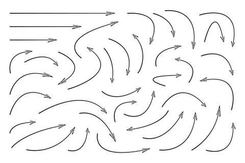 Set of vector curved arrows hand drawn. Sketch doodle style. Stock Illustration