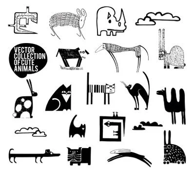 Set of vector cute animals. Stock Illustration