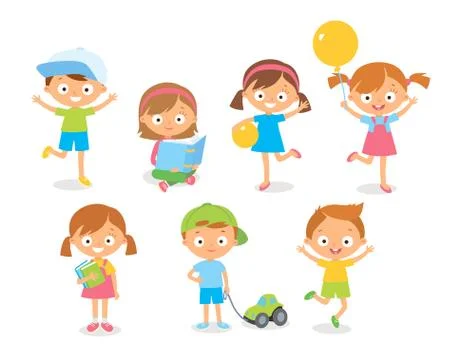 Set of vector cute babies kids characters. Stock Illustration
