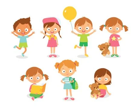 Set of vector cute babies kids characters. Stock Illustration