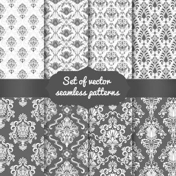 Set of vector damask seamless pattern backgrounds. Classical luxury old fashi Illustrazione stock