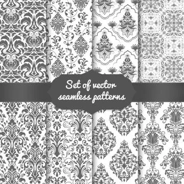 Set of vector damask seamless pattern backgrounds. Classical luxury old fashi Illustrazione stock