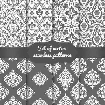 Set of vector damask seamless pattern elements. Classical luxury old fashione Stock Illustration