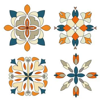 Set of Vector damask seamless pattern element. Classical luxury old fashioned Stock Illustration