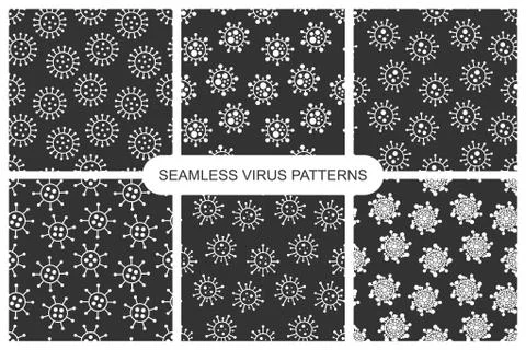 Set of vector dark seamless virus patterns. Monochrome endless design. Abstract イラスト素材