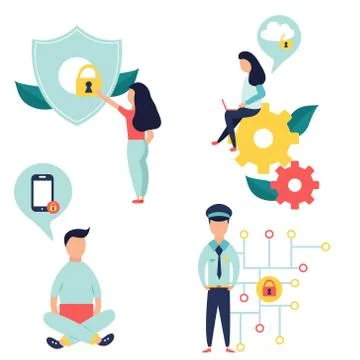 Set of vector data protection illustrations Illustrazione stock