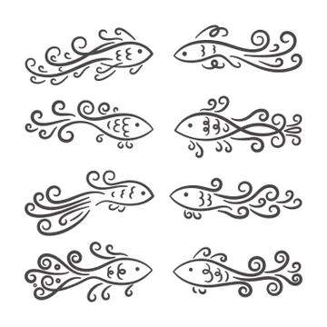 Set of vector decorative abstract fish Stockillustratie