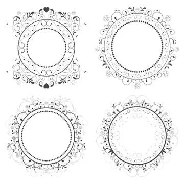 Set of vector decorative circles with floral pattern. Stock Illustration