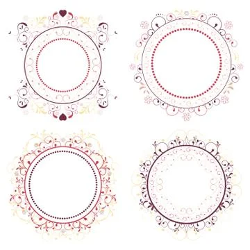 Set of vector decorative circles with floral pattern. Stock Illustration