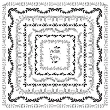 Set of vector decorative elements. Square frames with hand drawn ornament Illustrazione stock