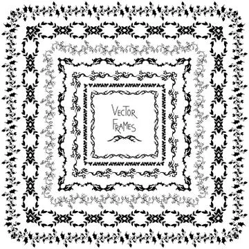 Set of vector decorative elements. Square frames with hand drawn ornament Illustrazione stock