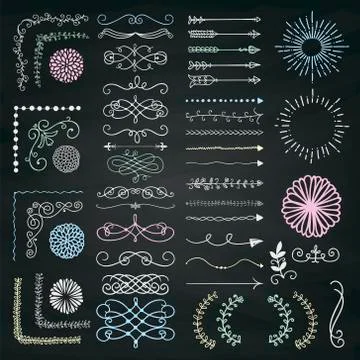 Set of Vector Decorative Hand Drawn Design Elements Stock Illustration