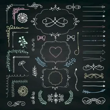 Set of Vector Decorative Hand Drawn Design Elements Stock Illustration
