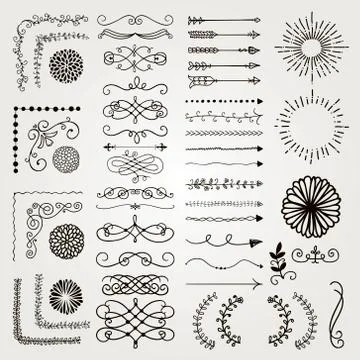 Set of Vector Decorative Hand Drawn Design Elements Illustrazione stock
