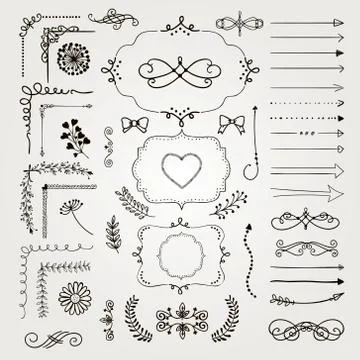 Set of Vector Decorative Hand Drawn Design Elements Stock Illustration