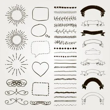 Set of Vector Decorative Hand Drawn Design Elements Stock Illustration