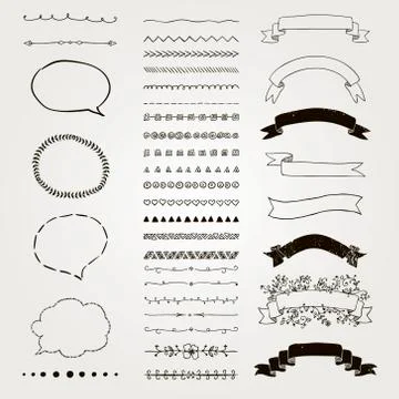 Set of Vector Decorative Hand Drawn Design Elements Stock Illustration