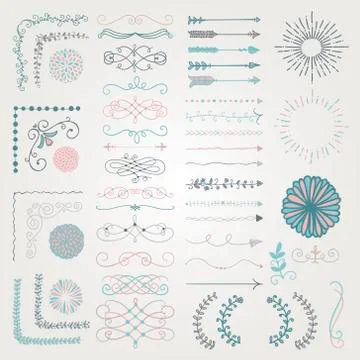 Set of Vector Decorative Hand Drawn Design Elements Stock Illustration
