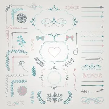 Set of Vector Decorative Hand Drawn Design Elements Stock Illustration