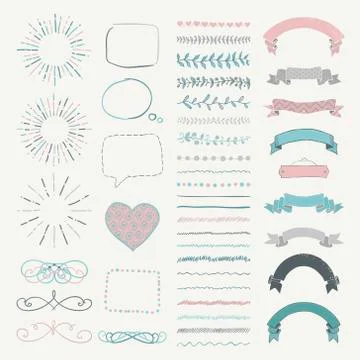 Set of Vector Decorative Hand Drawn Design Elements Illustrazione stock