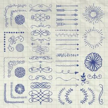Set of Vector Decorative Hand Drawn Design Elements イラスト素材