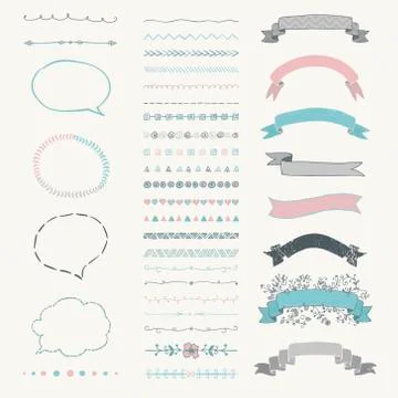 Set of Vector Decorative Hand Drawn Design Elements Stock Illustration