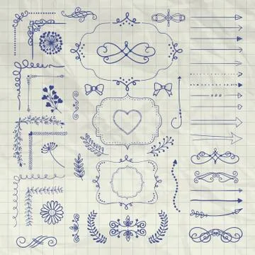 Set of Vector Decorative Hand Drawn Design Elements 库存插图