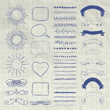 Set of Vector Decorative Hand Drawn Design Elements 스톡 일러스트