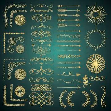 Set of Vector Decorative Hand Drawn Design Elements 스톡 일러스트