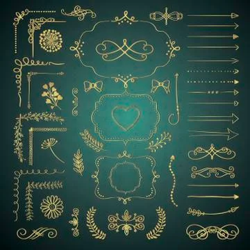 Set of Vector Decorative Hand Drawn Design Elements 스톡 일러스트