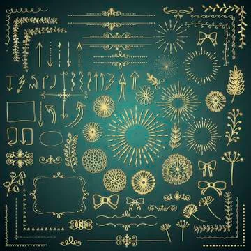Set of Vector Decorative Hand Drawn Design Elements Stock Illustration