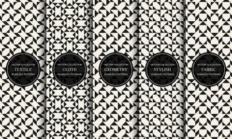 Set of vector decorative seamless patterns with geometric creative shapes Illustrazione stock
