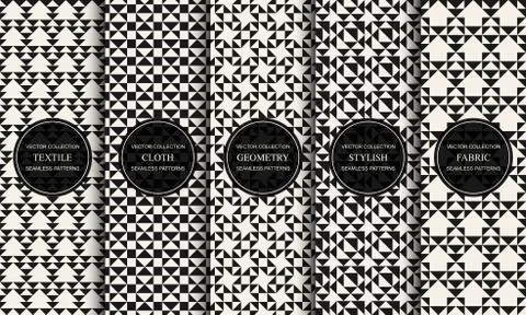 Set of vector decorative seamless patterns with geometric creative shapes 스톡 일러스트