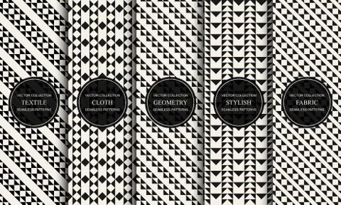 Set of vector decorative seamless patterns with geometric creative shapes Stock Illustration